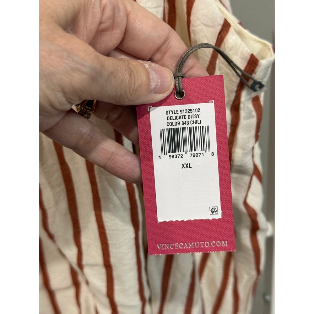 Vince Camuto‎ Womens XXL Striped Halter Blouse Chili Red Cream NWT Boho Nautical - Picture 4 of 8